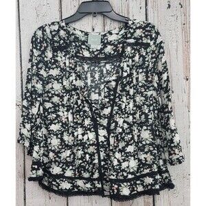 Maeve Women's Size 8 Floral Tuxedo Pleated Lace Peasant Blouse Shirt Top Boho
